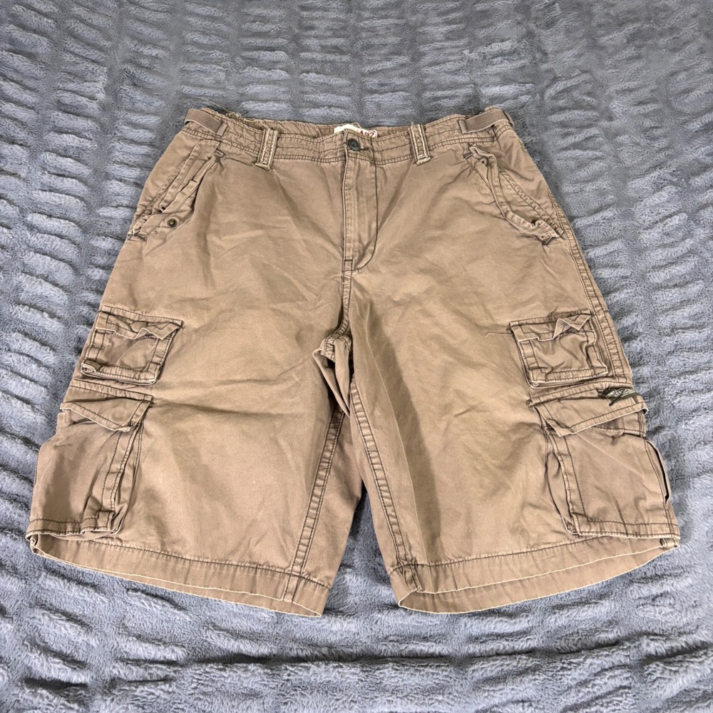 Aeropostale Mens Khaki Brown Cargo Shorts Size 38 Cotton Relaxed Fit AR954
